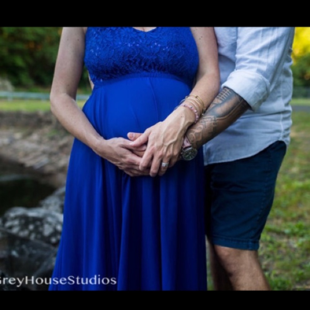 Blue chiffon backless maternity dress